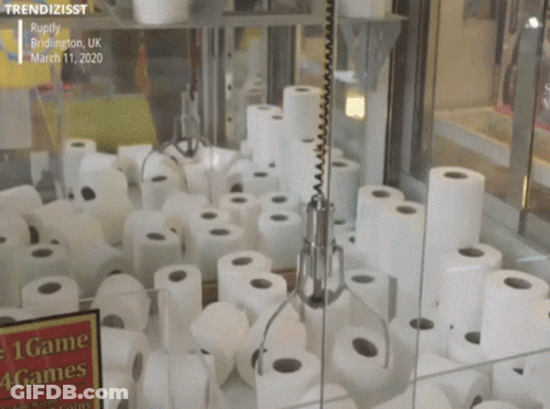 Woman Holding Baby In Restroom Asking Can You Spare A Square GIF
