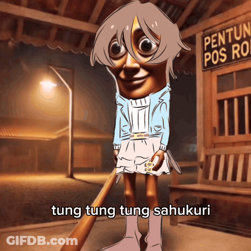 Woman Holding Bat Tung Tung Tung Sahukuri GIF