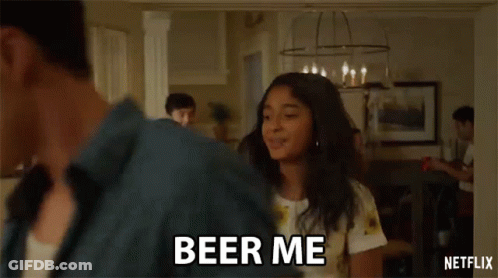 Woman Holding Beer Saying Beer Me GIF