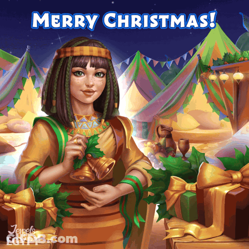 Woman Holding Bell Merry Christmas GIF