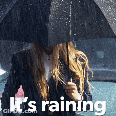 Woman Holding Black Umbrella In Rain GIF