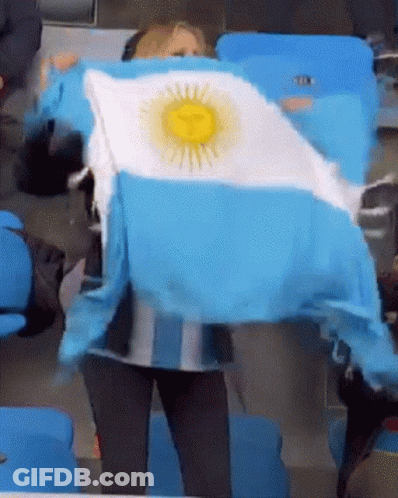 Woman Holding Blue And White Flag With Sun GIF