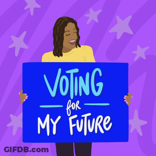 Woman Holding Blue Sign Voting For My Future GIF