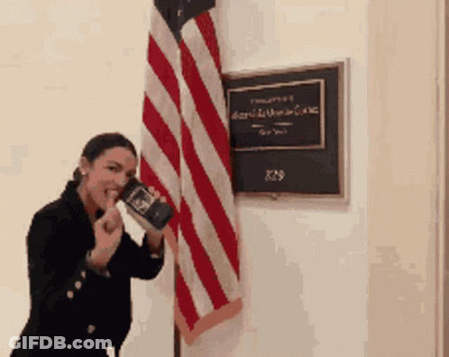 Woman Holding Book Beside American Flag GIF