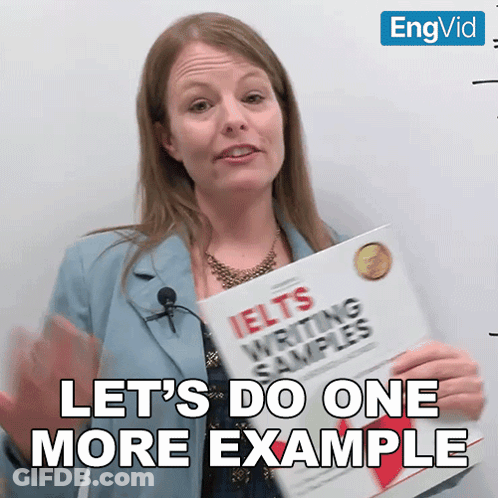 Woman Holding Book Saying IELTS Writing Samples GIF