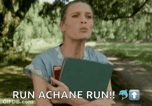 Woman Holding Book Saying Run Achane Run GIF