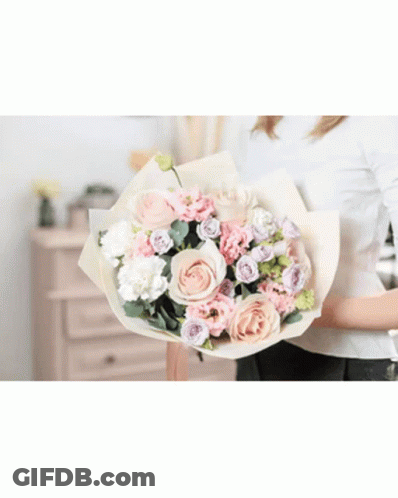Woman Holding Bouquet Of Red Roses GIF