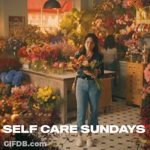 Woman Holding Bouquet Self Care Sundays GIF