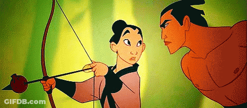 Woman Holding Bow And Arrow Next To Man GIF