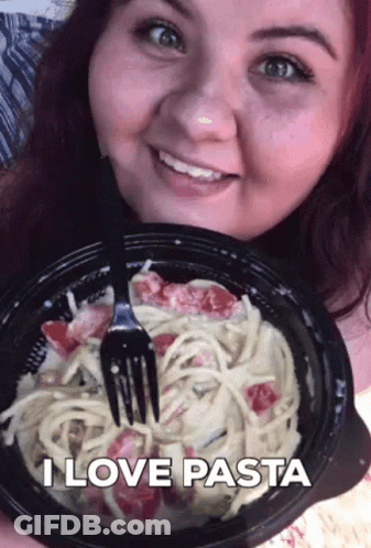 Woman Holding Bowl Of Pasta Saying I Love Pasta GIF