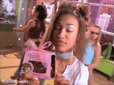 Woman Holding Box That Says Bratz GIF