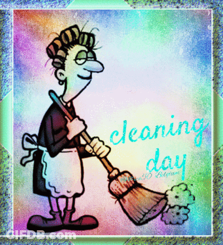 Woman Holding Broom Saying Cleaning Day GIF