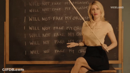 Woman Holding Cane Chalkboard I Will Not Fake My Orgasms GIF