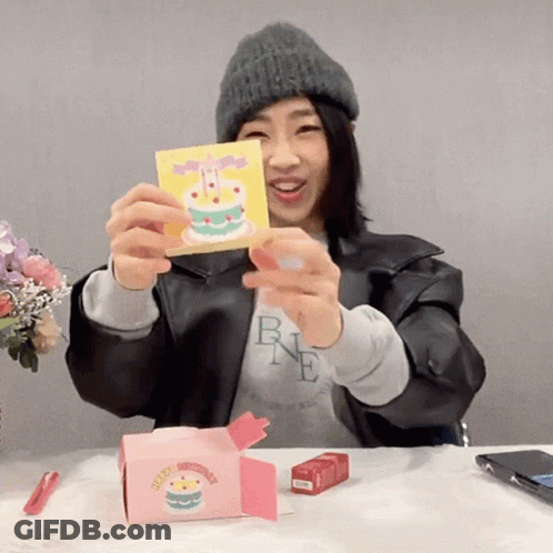 Woman Holding Card With Cake GIF