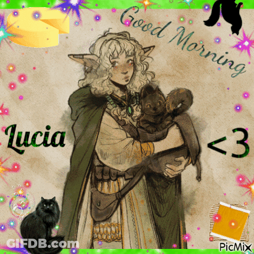 Woman Holding Cat Saying Good Morning <3 GIF