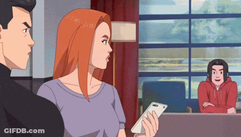 Woman Holding Cell Phone Man Looking On GIF