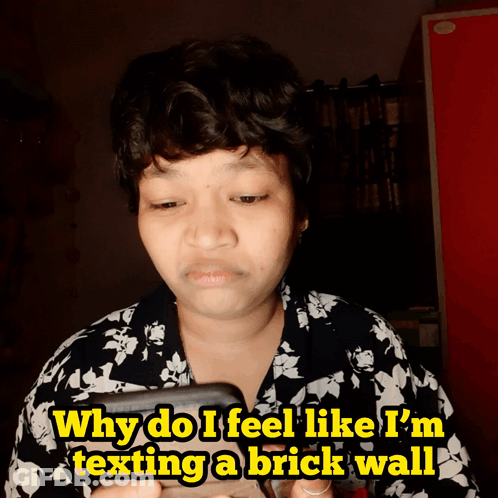 Woman Holding Cell Phone Why Do I Feel Like I'm Texting A Brick Wall GIF