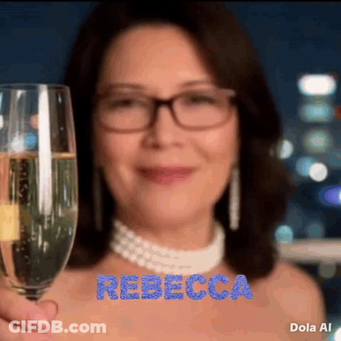 Woman Holding Champagne Glass With Rebecca GIF