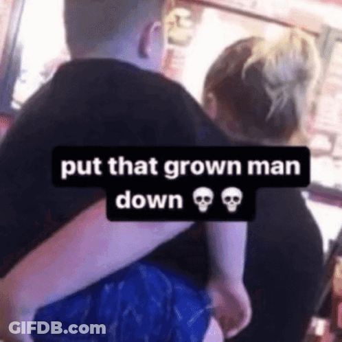 Woman Holding Child Saying Put That Grown Man Down GIF