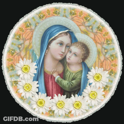 Woman Holding Child With Flowers GIF
