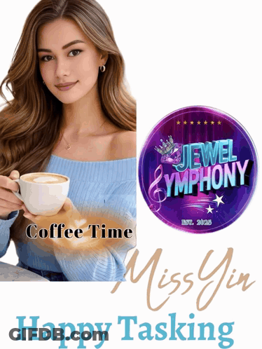 Woman Holding Coffee In Front Of Jewel Symphony Sign GIF
