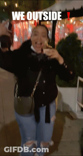 Woman Holding Coffee Saying We Outside GIF