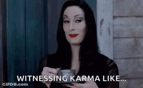 Woman Holding Coffee Says Witnessing Karma Like GIF
