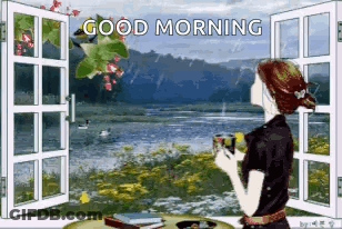 Woman Holding Coffee With Good Morning GIF