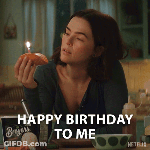 Woman Holding Croissant With Candle Saying Happy Birthday To Me GIF