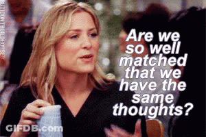 Woman Holding Cup Says Are We So Well Matched GIF
