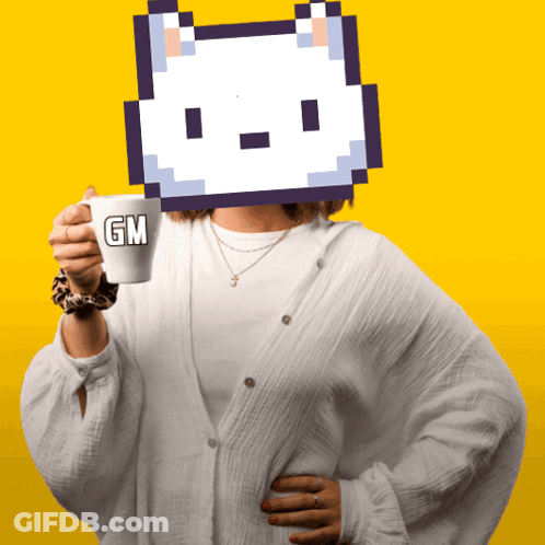 Woman Holding Cup With GM GIF