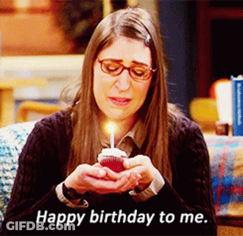 Woman Holding Cupcake With Candle Saying Happy Birthday To Me GIF