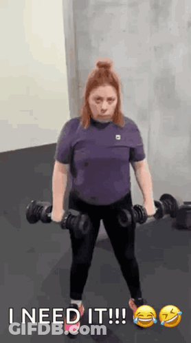Woman Holding Dumbbells Saying I Need It GIF