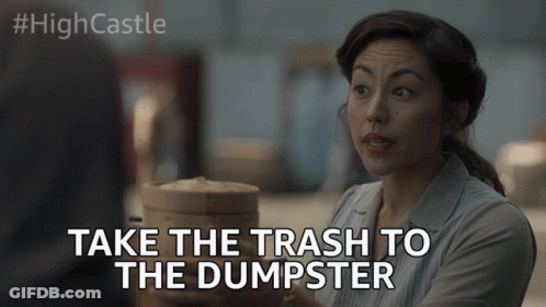 Woman Holding Dumpster Saying Take The Trash To The Dumpster GIF