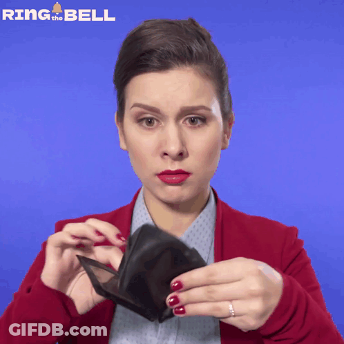 Woman Holding Empty Wallet Ring The Bell GIF