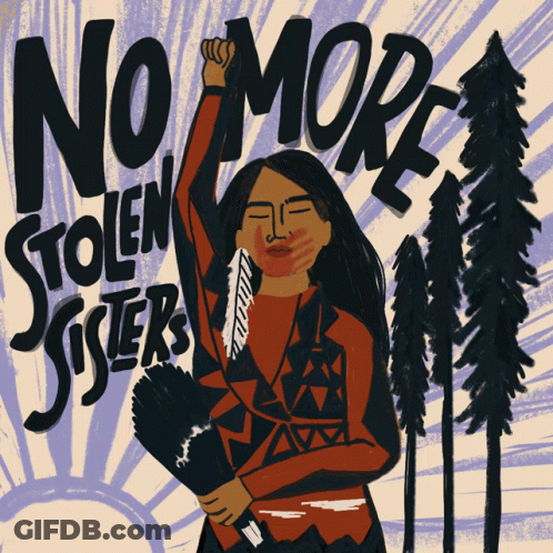 Woman Holding Fan Saying No More Stolen Sisters GIF