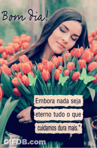 Woman Holding Flowers With Bom Dia GIF