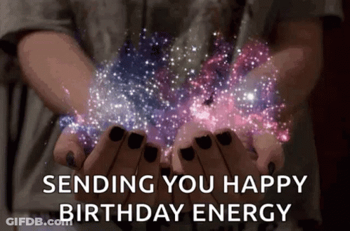 Woman Holding Galaxy Sending Happy Birthday Energy GIF