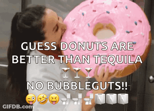 Woman Holding Giant Pink Donut Says Donuts Better Than Tequila GIF