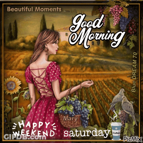 Woman Holding Grapes With Good Morning Message GIF