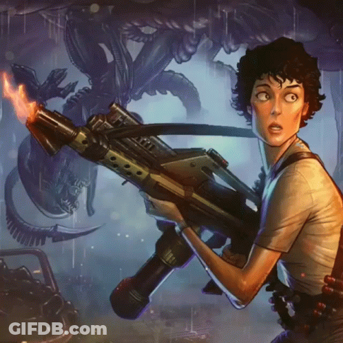 Woman Holding Gun Facing Monster GIF