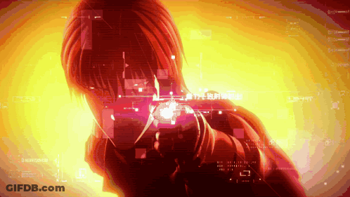 Woman Holding Gun In Front Of Screen Saying LD-1441 GIF