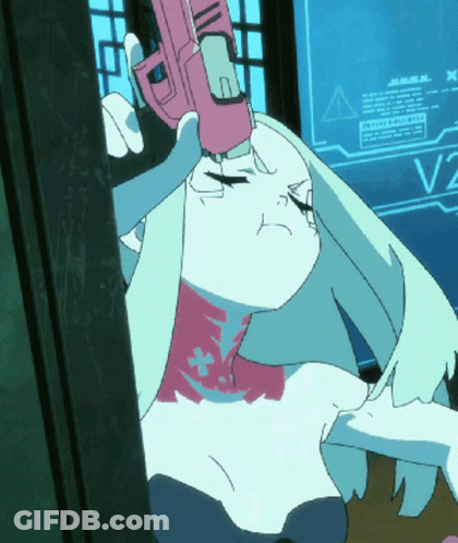 Woman Holding Gun In Front Of V2 Screen GIF