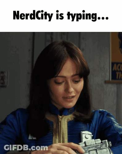 Woman Holding Gun Saying Nerdcity Is Typing GIF
