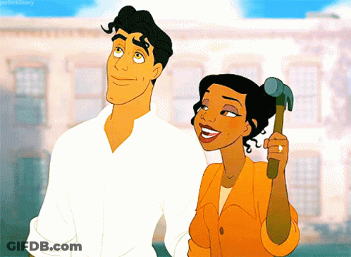 Woman Holding Hammer Beside Man GIF