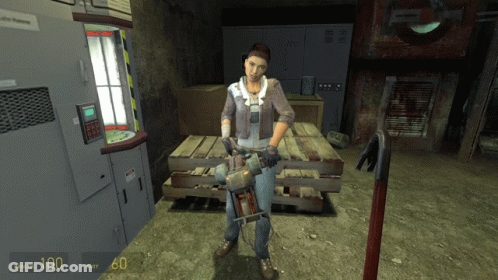 Woman Holding Hammer With Health Bar 100 GIF