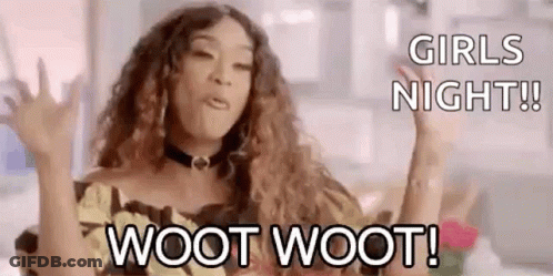 Woman Holding Hands Up Saying Girls Night Woot Woot GIF