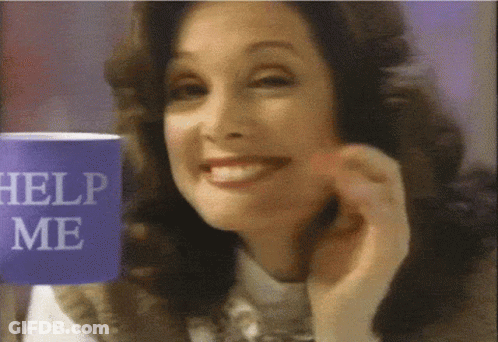 Woman Holding Help Me Cup GIF