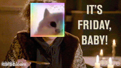 Woman Holding Knife In Front Of It's Friday Baby Sign GIF