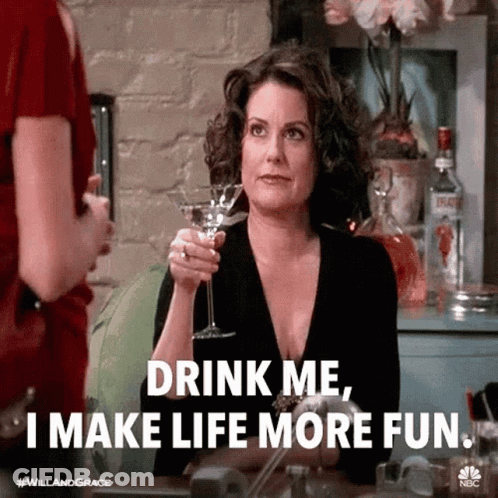 Woman Holding Martini Glass Saying Drink Me I Make Life More Fun GIF